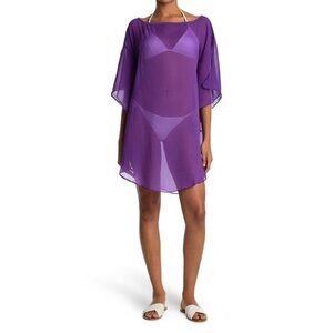 Echo Womens Purple Chiffon Flutter Sleeve Caftan Swimwear Cover Ups Sz S New